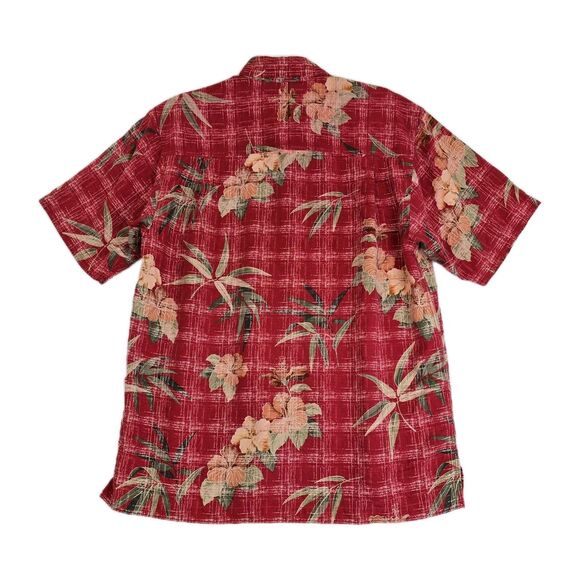 Tommy Bahama Shirt Mens Medium Red Silk Hawaiian Aloha Floral Tropical Camp - Picture 2 of 13
